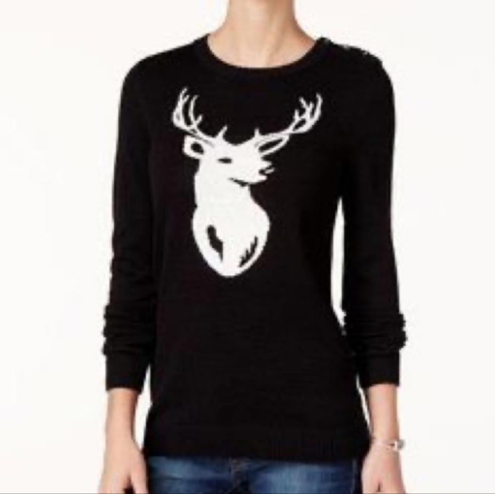 NEW Charter Club Black Reindeer Thanksgiving Sweater M